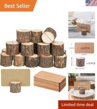 15 Rustic Wooden Table Number Holders with 30 Matching Kraft Cards for Events