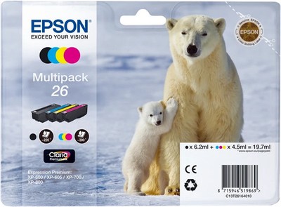 EPSON T2616 Multipack 26 Original Tintenpatronen 4x Für XP-510-800