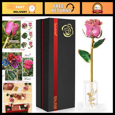 Eternal Gold Dipped Rose in Resin - Preserved Pink Flower Gift for Her, Valentin