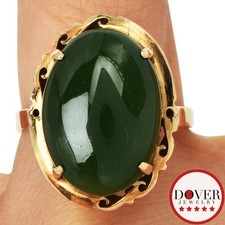 Estate Jade 14K Yellow Gold Oval Cabochon Cocktail Ring 4.8 Grams NR