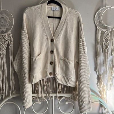 La Ligne New York Marin Cardigan Cream Ivory 100% Cotton Chunky Knit Sweater M