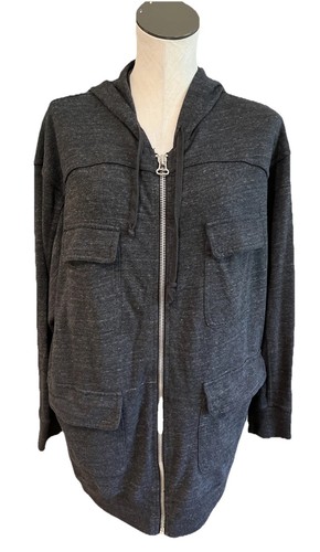 c c california Women Medium Gray Jersey Hooded Utility Cargo Zip Front Jacket