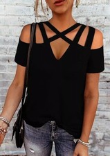 Criss-Cross Cut-Out Shoulder Top ~ Size Large