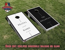 Custom Personalized Name White and Black Cornhole Board Vinyl Wrap Laminated Set