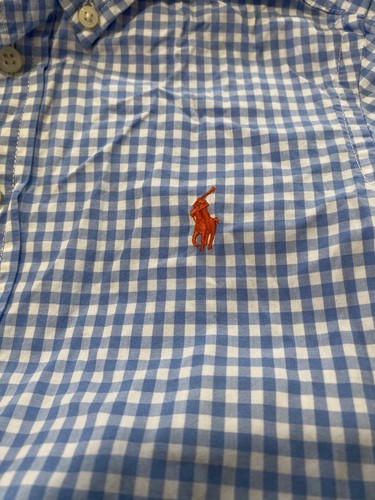 RALPH LAUREN Boy’s Blue Gingham Check Button Down Dress Shirt Size 8 Orange Pony - Picture 4 of 6