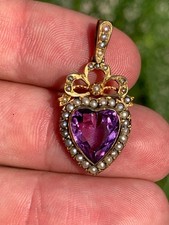 9ct gold amethyst natural seed pearl sweetheart pendant Victorian 1890s