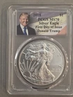 2018  $1 Silver Eagle PCGS MS70 First Day of Issue Donald Trump Label
