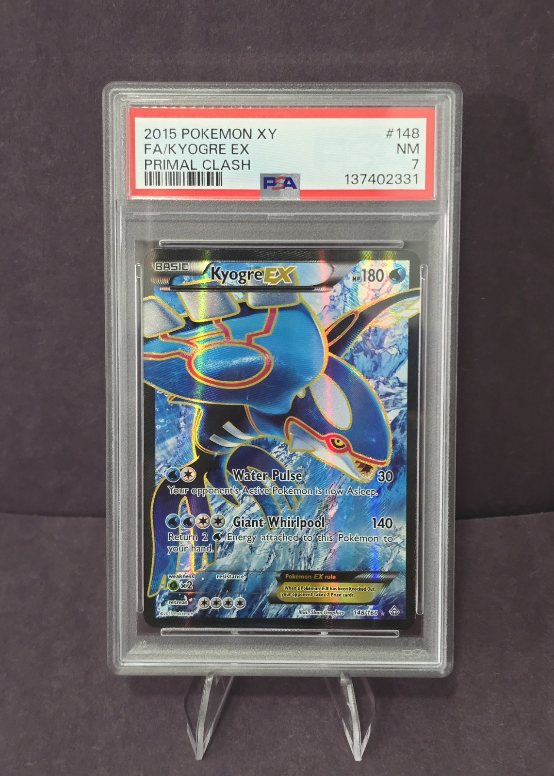 Kyogre EX 148 Full Art Holo Card XY-Primal Clash Psa 7