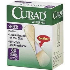 Curad Regular Size Sheer Adhesive Bandages Four Sided Seal Ultra Thin 80 Count