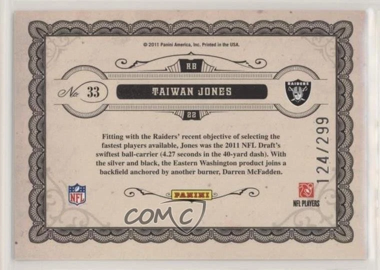 2011 Panini Gold Standard Gold Leaf Rookies /299 Taiwan Jones #33 RC - Image 2 of 2