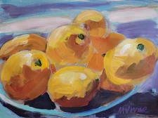 MONA VIVAR Original 9x12 Lemons Kitchen Impressionism Fruit Fine Art Painting
