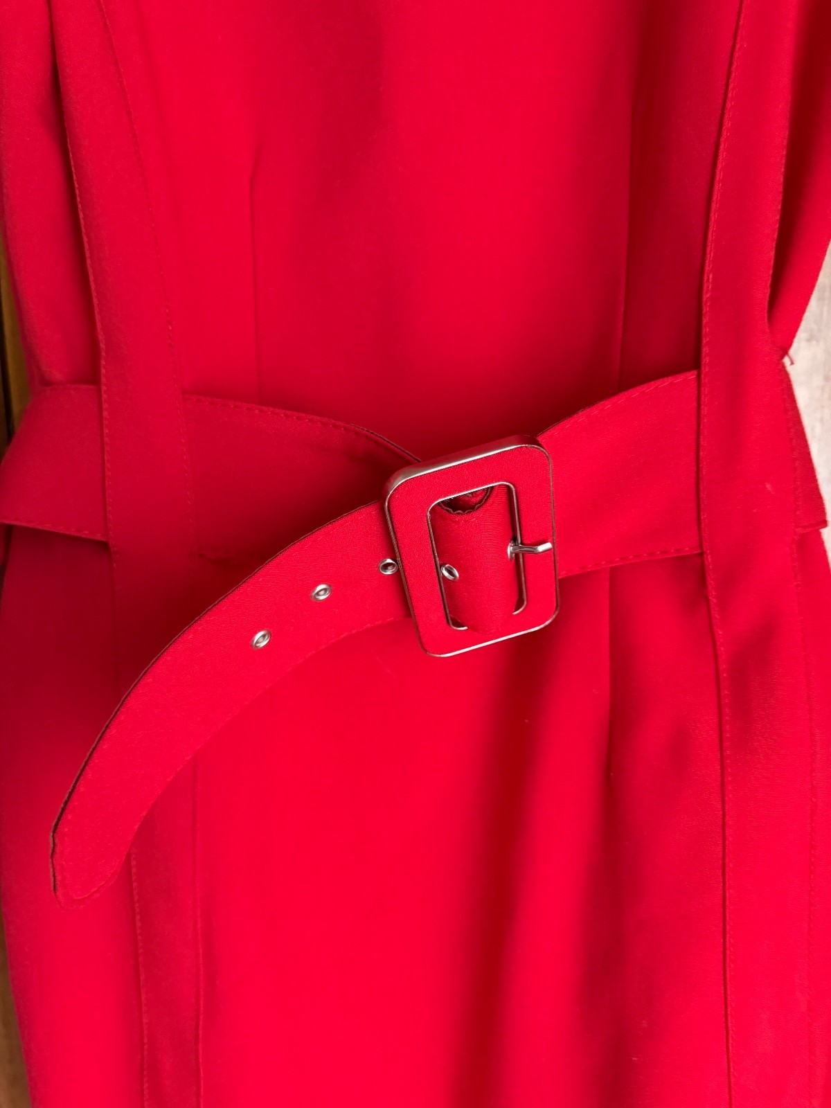 Calvin Klein: Red  Belted Sheath Dress | Sz  4  |  Sleeveless fully lined thumbnail 2