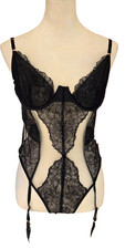 Savage Fenty Women's XL Black Teddy Bodysuit Garters Laceup Sheer Lingerie NWT