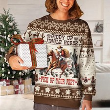 Cowboy Christmas Ugly Sweater Giddy Up Jingle Horse Holiday Pullover
