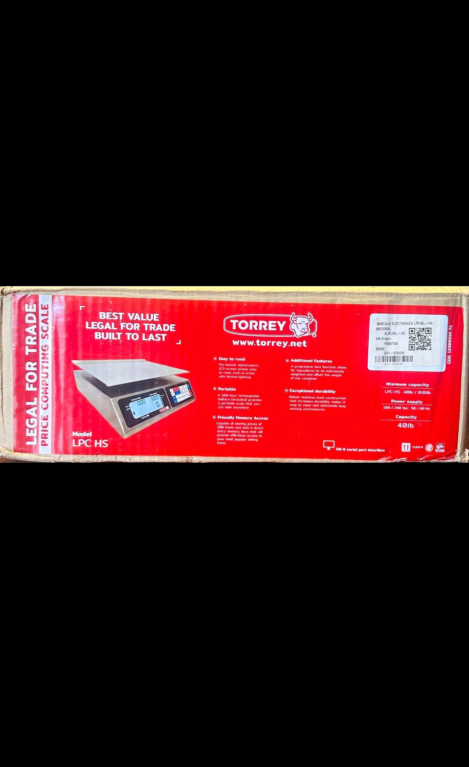 Torrey LPC HS Legal for Trade Digital Price Computing Scale, 40 lb Capacity