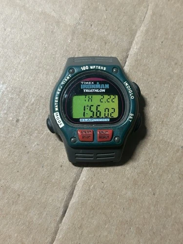 Vintage Timex Ironman Triathlon Watch Women Green Digital 8 Lap 1996 New Battery
