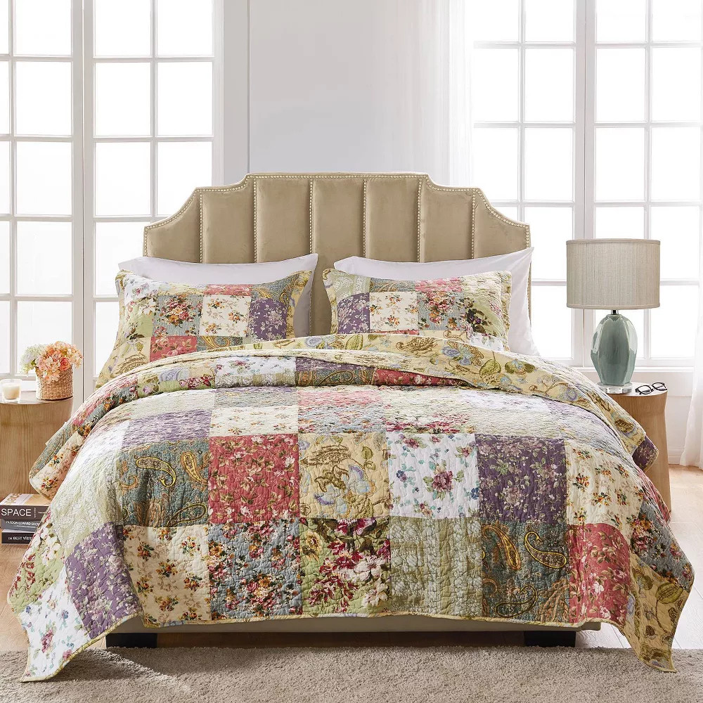 Greenland Home Fashions 3pc King Blooming Prairie Quilt Set Sage