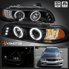 Black Fits 2001-2003 BMW E39 530I 525I Halo Projector Headlights w/ LED Signal