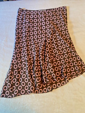 Vintage 90s silk brown and pink circles pull-on skirt with asymmetrical hem