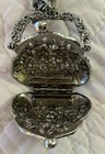 Vintage Silver tone Filigree Kisslock Purse Bag Pendant Necklace 11” inch Chain — photo 2
