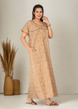 Women Cotton Maxi Nightgown With Pocket Floral Printe India Handmade Long Nighty