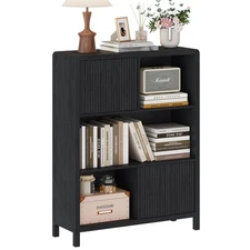 Small Bookshelf with Storage, Wooden Cube Bookcase with Doors, Cube Storage O...