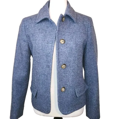 Cappotto donna Michael Kors blu tweed con bottoni piccolo lana giacca spalline