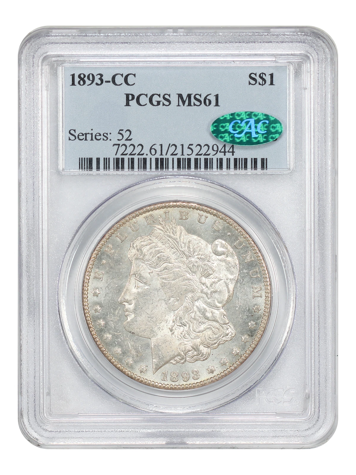 1893-CC $1 PCGS/CAC MS61 - Morgan Dollar - Very Scarce CC-Mint Dollar