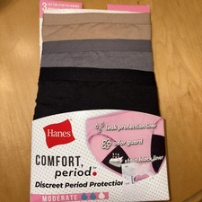 Hanes Women  s Period Bikinis 3-Pack Leak Protection Underwear Panties Size 8/XL