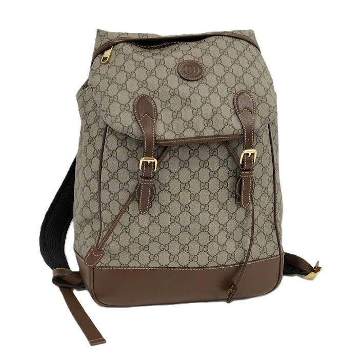 Sac à dos GUCCI imbriqué G GG Supreme cuir beige marron 696013