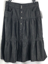 NWT Midi Jean skirt 18 Blk denim 38"W tiered ruffles Western Prairie Peasant