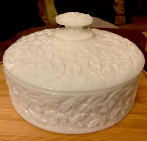 Vintage Westmoreland Milk Glass "Chocolate Box" Candy Bowl, Maple Leaf Pattern