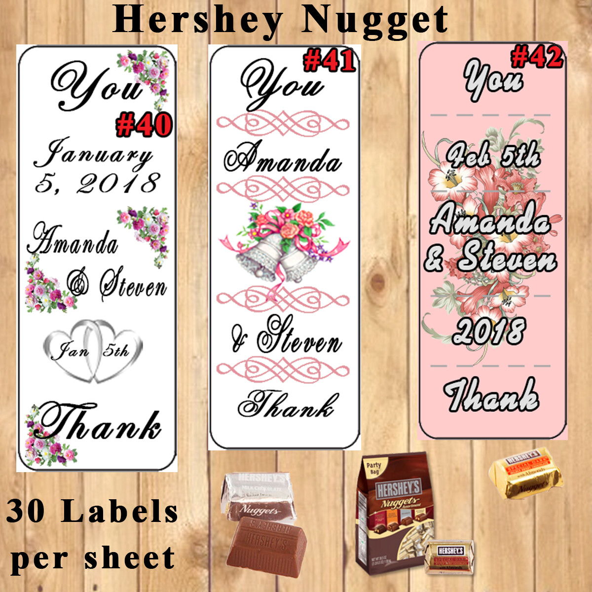 Wedding Favor Hershey Miniature & Nugget Candy Wrappers 1 Sheet Personalized | eBay for Free Printable Christmas Hershey Nugget Wrappers