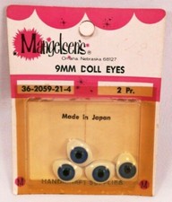 Mangelsen Crafts Doll Eyes 9mm 4 Pieces 2 Pair New Old Stock in Package JAPAN