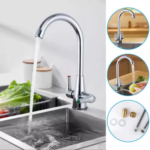 Modern Kitchen Sink Mixer Taps Swivel Spout Twin Lever Tap Mono Chrome Faucet