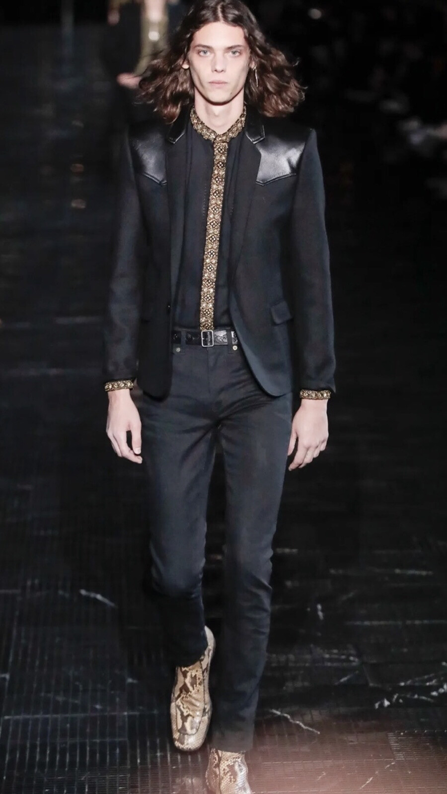 Camicia da uomo ricamata Saint Laurent cristallo oro. 42 16.5. $2500