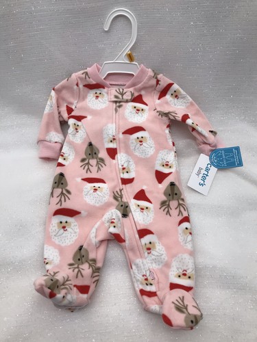 Carters Infant Girls Santa Christmas Fleece Zipper Blanket Sleeper Newborn NEW - 第 1/7 張圖片