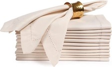 Decorative White Cloth Dinner Napkins 20x20 Set of 12 Flax Cotton Hemstitched