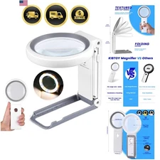 Magnifying Glass with Light 30X 10X Stand Folding Handheld for Reading Coins ...
