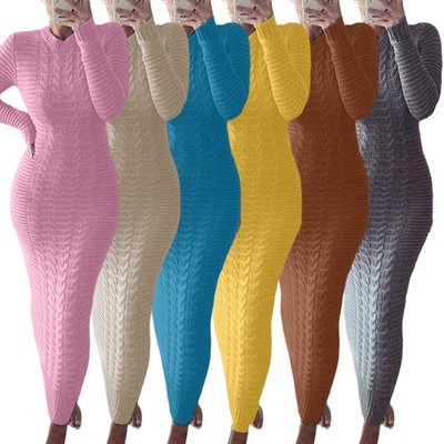 Maxikleid Zopfmuster Langer Pullover Winter Warm Damenpullover