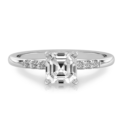 Bague De Fiançailles Or Blanc 14k Taille Asscher 3.25 Ct - Diamants Simulés, Taille 9.5