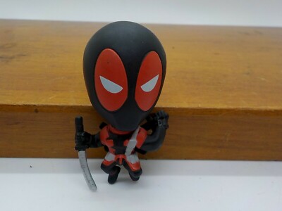 2''  Loose Marvel: Deadpool Plastic Bobble-Head Black & Red with Samurai Swords 