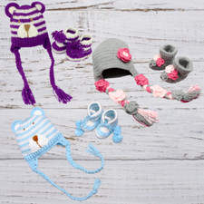 Newborn Toddler braded beanie baby hat  booties Set 2 pieces