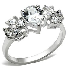 Sterling Silver Cubic Zirconia Flower Ring Size 7 8 9 Pear Cut Cocktail 925
