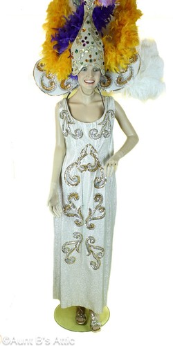 Mardi Gras/Carnival/Burlesque/Showgirl Slv/Gd Dress Feather Backpack Headpiece L - Picture 2 of 24
