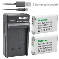 Kastar 2 Battery  Slim USB Charger for Canon NB-12L NB-12LH NB12L NB12LH