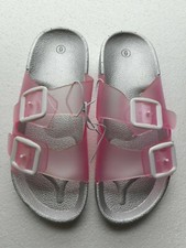 Women's Pink Clear Chunky PVC Slip On Open Toe Sandals Size 6