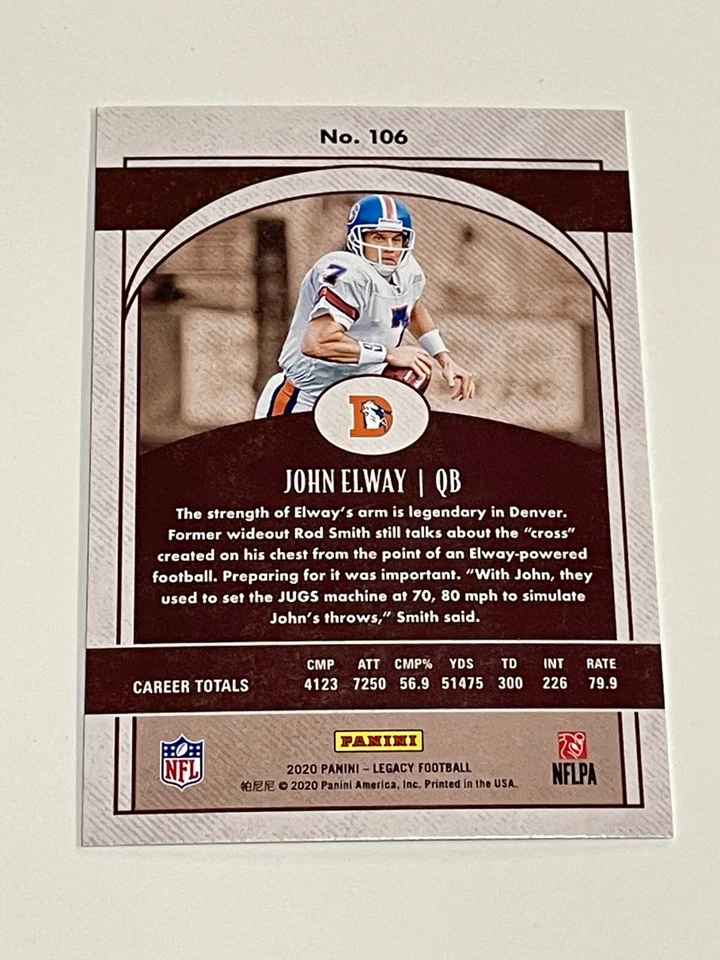 2020 Panini Legacy Football Legends #106 - John Elway - Denver Broncos - Image 2 of 2