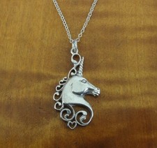 Unicorn Head with Swirls Sterling Silver 925 Chain Pendant NECKLACE