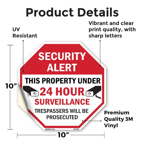 Security Alert This Property Unde Octagon Sign Weather Resistant Made in the USA - Picture 2 of 28